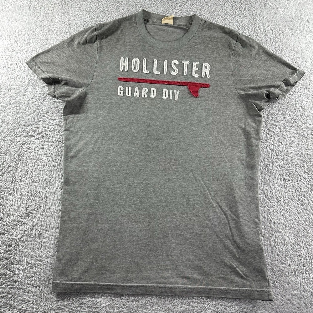 VINTAGE Y2K Hollister Shirt‎ Womens XL Gray Spellout Embroidered Patch Light